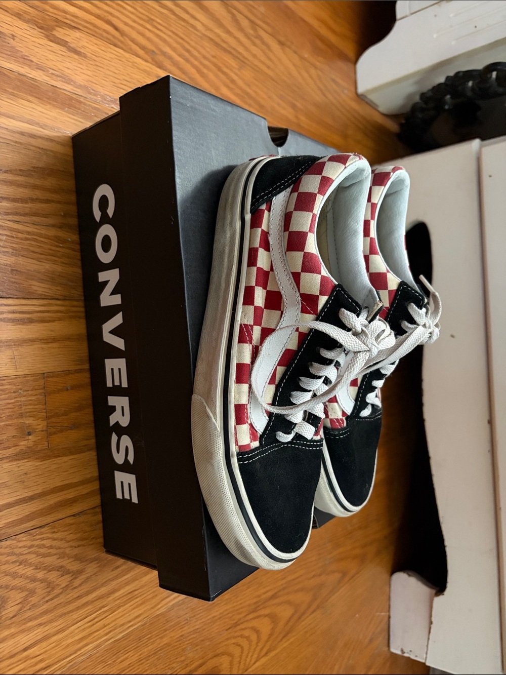 Converse Women’s Checkerboard Low-Top Sneakers in Red, White & Black
